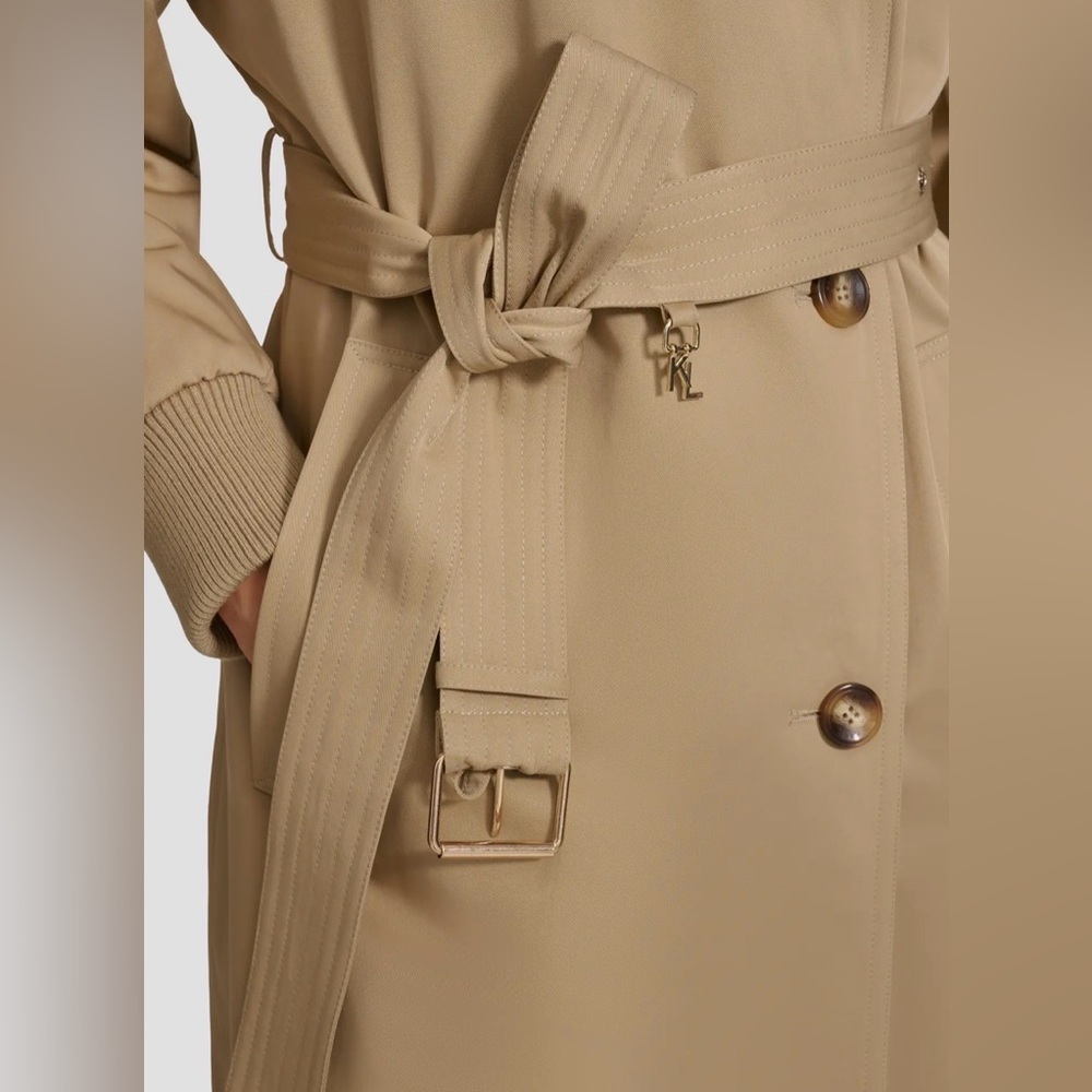 Karl Lagerfeld Gabardine Rushed Sleeve Trench Coat NWT - Picture 7 of 17